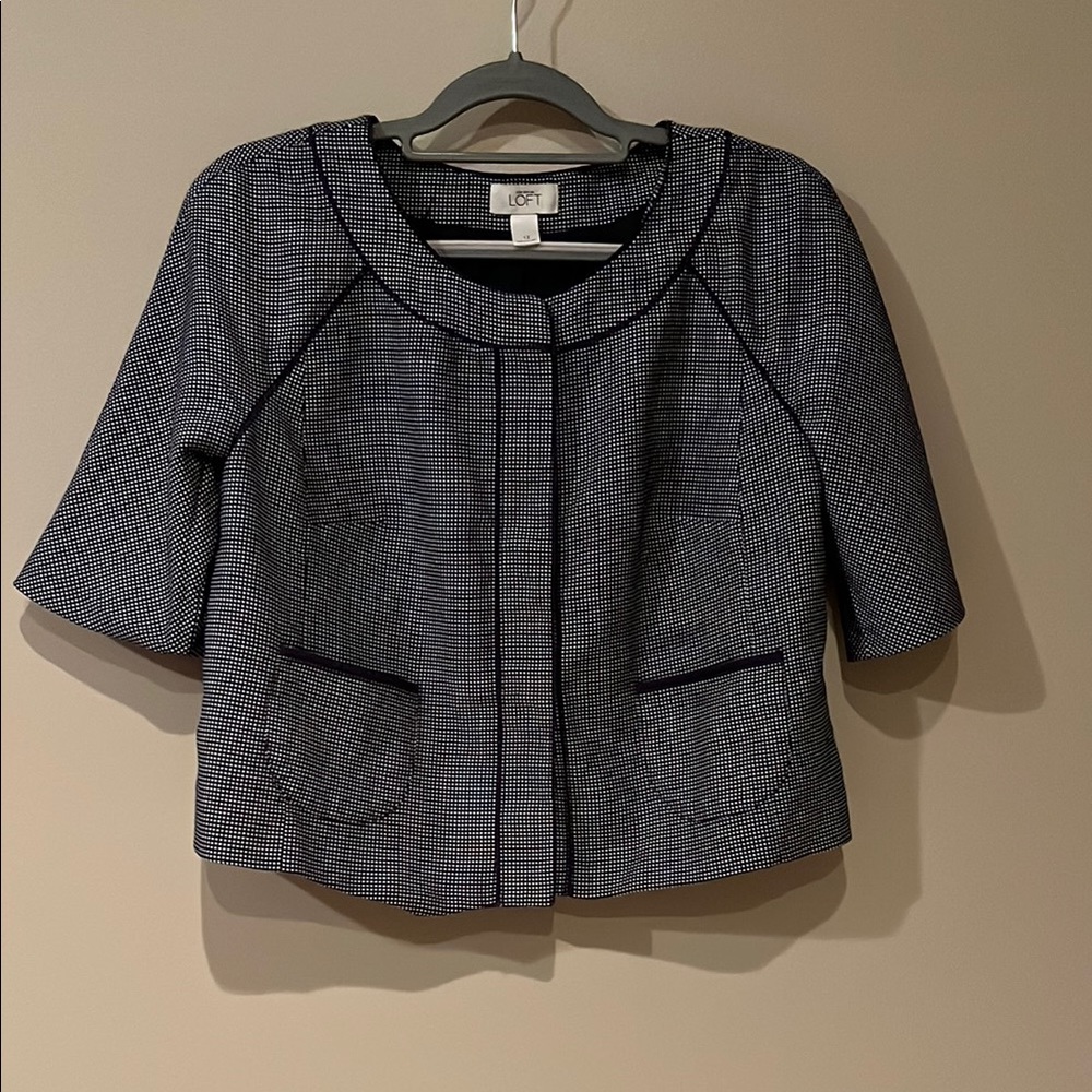 Ann Taylor Navy & White Short Sleeve Jacket
